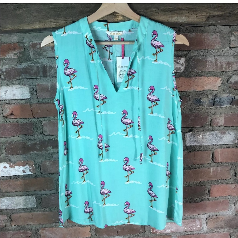 ALL FOR COLOR Pink Flamingo Teal Sleeveless Top